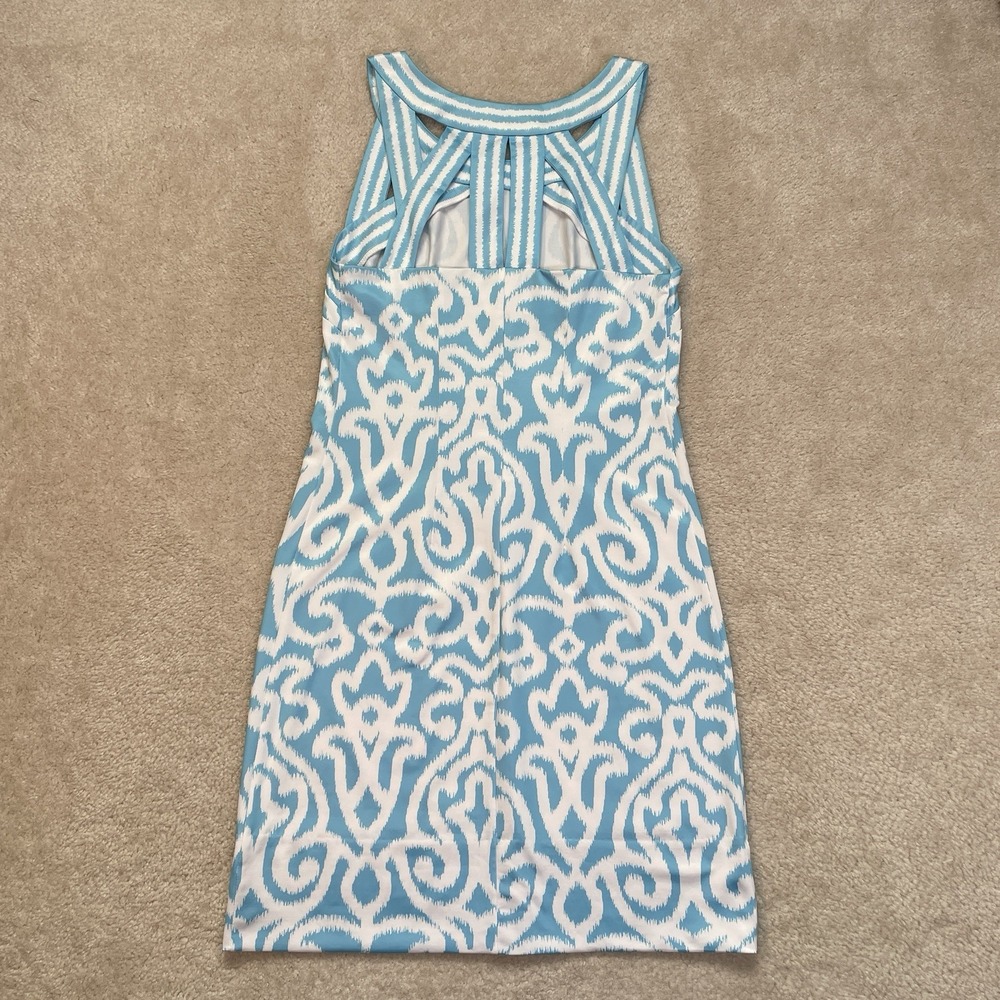 Gretchen Scott Jersey Isosceles Arabesque Dress XS Sleeveless Blue White - Picture 7 of 10